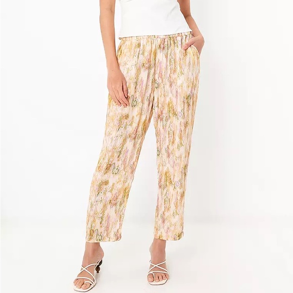 ZARA Pants Size Medium Womens Gold Metallic Thread Ikat Pull On Ankle - Picture 1 of 14
